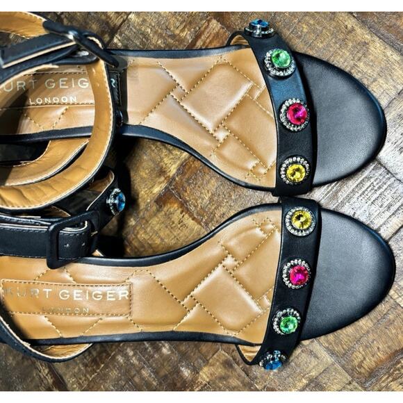 Kurt Geiger London Octavia Black Leather colorful Jeweled Block heel Size 8 - Picture 5 of 16